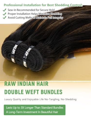 MLIP Raw Bundles Human Hair Straight, No Tangle Shedding, Keep Texture Silky Soft After Multiple Washes, 16A Raw Indian Hair Bundles 26 28 30 Inches, Brown Highlight Bundles - Thumbnail 6