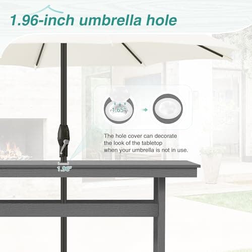 Homenjoy 7 Piece Patio Dining Set, 66" Rectangle HDPS Weather Resistant Outdoor Table & 6 Patio Chairs Set with 1.96" Umbrella Hole, Heavy Duty Chairs for Backyard Balcony Deck, Grey - Thumbnail 4