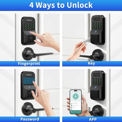 Smart Keyless Entry Door Lock - Biometric Door Lock with 2 Lever Handles, Physical-Button Keypad Deadbolt with Fingerprint, Digital Smart Locks for Front Door, Auto Lock, APP Control, Easy to Install - Thumbnail 3