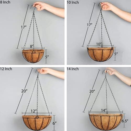 Kingbuy 12" Metal Hanging Basket for Herbs & Flowers – 6" Depth Rust-Resistant Wire with Coconut Liner & Adjustable Chains for Kitchen Window, Balcony & Garden - 2 Pack - Thumbnail 6