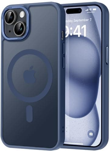 Thomo Upgraded Magnetic for iPhone 15 Plus Case [Compatible with Magsafe] [Mil-Grade Protection], Pocket-Friendly, Slim Translucent Phone Case Cover for iPhone 15 Plus 6.7", Navy Blue