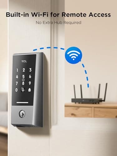 TCL Wi-Fi Smart Lock D2, Keyless Entry WiFi Door Lock with Key Fob, Built-in Doorbell, Touchscreen Keypad, App Remote Control, Easy Installation, No Bridge Required, IP54 Waterproof (Dark Grey) - Thumbnail 3