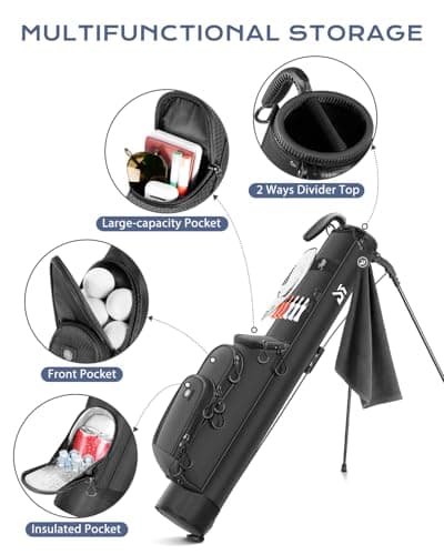 Lightweight Golf Stand Bag with Cooler Pocket, Small Sunday Golf Carry Bag for 6–8 Clubs, Compact and Portable for Men & Women, (Black) - Thumbnail 4
