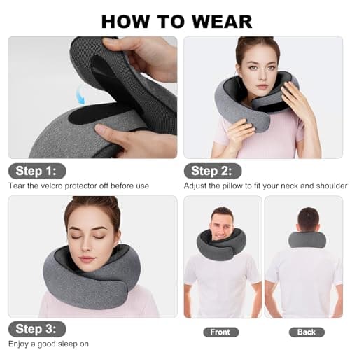 Bely King Travel Neck Pillow for Airplane - 100% Memory Foam 360° Ergonomic Support - Adjustable Velcro, Washable Velvet Cover & Compact Storage Case - Flight Essentials for Sleeping(Grey) - Thumbnail 6