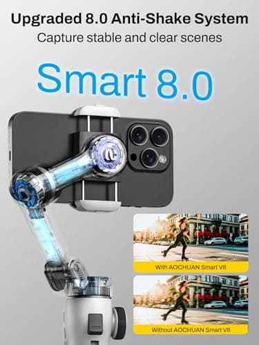 AOCHUAN Smartphone Gimbal Stabilizer for iPhone & Android, 3-Axis Phone Gimbal with Bluetooth Remote Control, Built-in 7.8” Extendable Rod, Face Tracking, Video Stabilizer – Smart V8 Kit White - Thumbnail 2