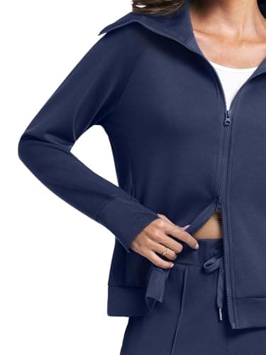 Casly Lamiit Two Piece Sweat Sets for Women Lounge Outfits Matching Travel Sweatsuit Winter Casual Zip Up Track Jacket Athletic Clothing Navy Blue XL - Thumbnail 4
