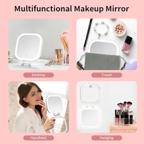 DESCHEN Travel Makeup Mirror with Lights, Rechargeable 1X/10X Magnifying Vanity Mirror, Portable Lighted Makeup Mirror with Magnification & 3 Color Light, Dimmable Touch Screen, Folding LED Mirror 7" - Thumbnail 6