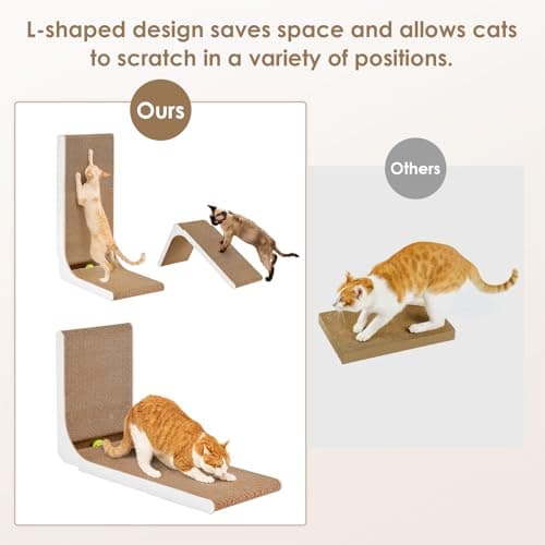 EHEYCIGA Cardboard Cat Scratcher for Indoor Cats, 32 Inch L Shaped Vertical Cat Scratching Board with Ball Cat Toy, Extra Large Cat Scratcher Pad, White - Thumbnail 4