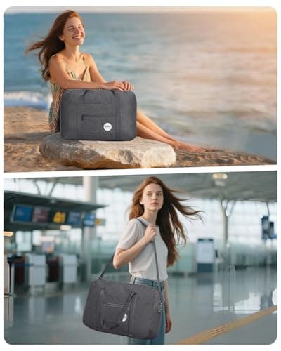 For Spirit Airlines Personal Item Bag 18x14x8 Travel Duffel Bag Underseat Foldable Carry-on Luggage for Women (B- Denim Grey) - Thumbnail 2