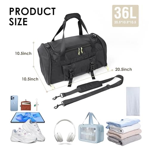 MOYSOON Small Gym Bag for Men & Women - Duffle Bag with Shoe Compartment, Multiple Pockets, Wet/Dry Compartment | Perfect for Travel, Fitness, Workout, Sports (Black) - Thumbnail 3