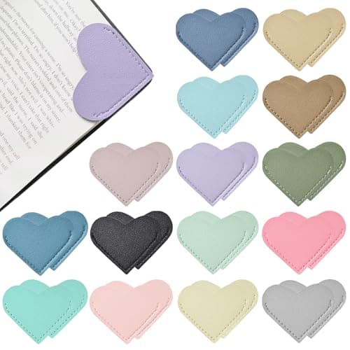 Yuwiiuuo 30 Pcs Leather Heart Bookmarks for Women, Cute Book Marks for Reading, Ideal Gift for Home, Office, School Reading Supplies(15 Colors)
