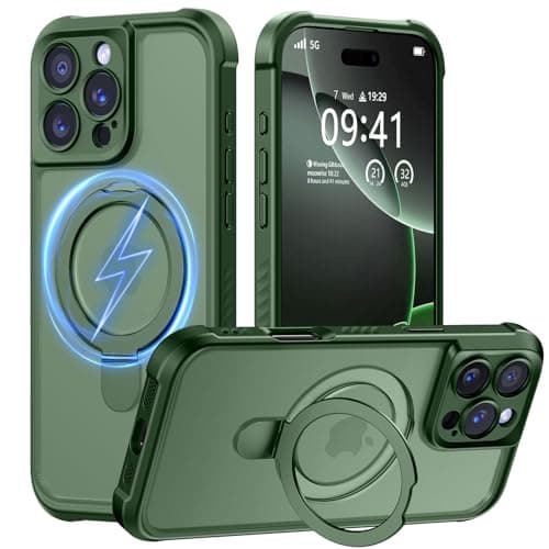 MOCCA Design for iPhone 16 Pro Max Case with Magnetic Invisible Stand [Full Camera Protection] [Compatible with Magsafe] Military Drop Shockproof Translucent Matte Phone Case Cover 6.9",Dark Green - Image 1