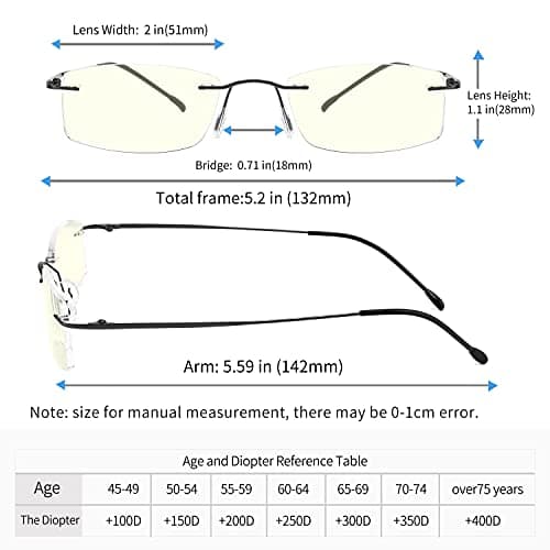 TOVEEN Titanium Rimless Reading Glasses Blue Light UV Blocking, Ultralight Frameless Spring Hinge Readers with Case for Men Women 2 Pair +2.5 - Thumbnail 2