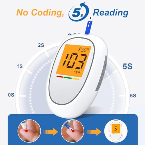 Blood Glucose Monitor Kit, Blood Sugar Testing kit with 50 Blood Sugar Test Strips, 50 Lancets, 1 Blood Glucose Meter, 1 Lancing Device, No Coding Required, Meter Glucometer Kit for Diabetes Testing for Home/Travel Use - Thumbnail 3