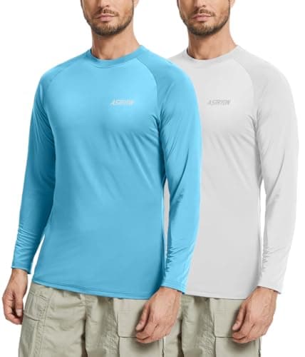 ASTRYON 2 Pack Men’s Sun Protection Shirts UPF 50+ Long Sleeve Swim Rash Guard for Fishing, Running, Quick Dry Lightweight Blue White - Image 1
