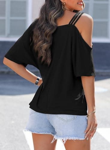 Dokotoo Black Womens Tops for Women Sexy Cute Off The Shoulder Top Cold Short Sleeve Shirts Summer Fashion 2026 Trendy Blouses Dressy Casual Business Vacation Beach Cruise Outfits Clothes Tshirts - Thumbnail 4