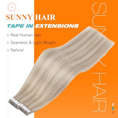Sunny Hair Tape in Hair Extensions Human Hair, Blonde Highlight Bleach Blonde Tape ins Extensions for Women, 12 Inch 20Pcs 30g, Easy to Install Remy Human Hair - Thumbnail 2