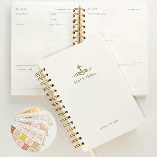 Church Notes Journal - Christian Notebook, Guided 5-in-1 System with Bonus Bible Tabs for Sermon Notes, Small Group (SOAP) & Church Activities, Spiral Bound Linen Hardcover, Christian Gift Idea