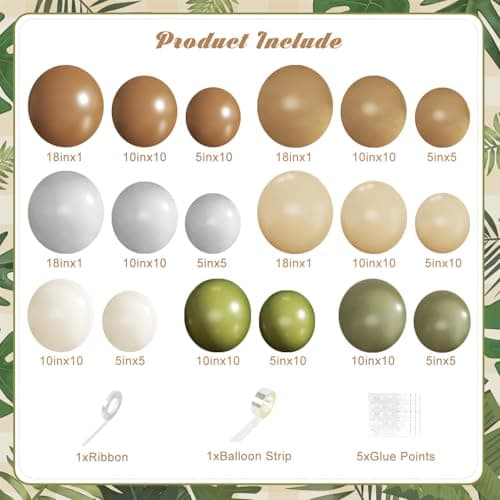 Brown Sage Green Balloon Arch Kit, 124Pcs Nude Blush Dusty Blue Sand White Olive Green for Safari Jungle Woodland Wedding Baby Shower Birthday Party Decorations - Thumbnail 2