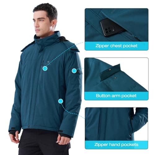 CAMEL CROWN Mens Winter Coat Waterproof Ski Jacket with Fleece Lining Warm Windproof for Snow Rain Outdoor Hiking Mountain - Thumbnail 4