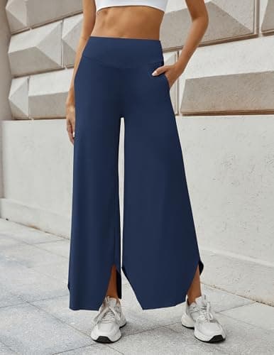 LOOKBOHO High Stretch Yoga Pants Women Soft High Waisted Business Casual Wide Leg Pants with Pockets Dark Navy S - Thumbnail 2