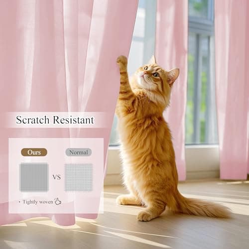 NICETOWN Non-See-Through Pink Sheer Curtains 96 inches Long 2 Panels for Living Room, Privacy Cat Proof Window Drapes for Bedroom, Rod Pocket Light Filtering Elegant Home Decoration, W52 x L96 in - Thumbnail 3