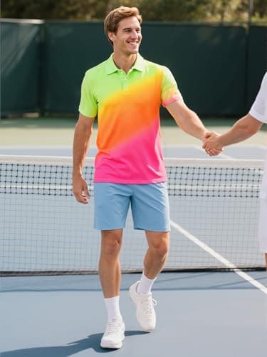uideazone Mens Golf Shirts Short Sleeve Dry Fit Athletic Polo Shirt Neon Colorful Gradient Polos Performance Moisture Wicking Golf Polo - Thumbnail 2