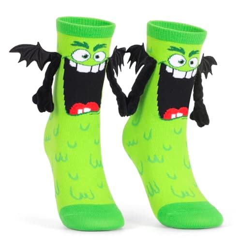 Crazy Socks for Kids Toddler - Silly Socks with Funny Monster Design & 3D Wings, Wacky Novelty Crew Socks for Crazy Sock Day (Green) - Image 1