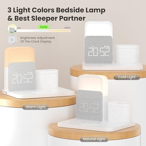 Alarm Clock with Wireless Charger for Bedrooms, 6 in 1 Wireless Charging Station, Magnetic Charger with Night Light Bedside Clock for iPhone 16 15 14 13 12 Pro Max, Apple Watch, AirPods - Thumbnail 4