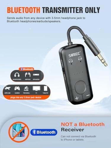 Airplane Bluetooth Adapter for Headphones Earphone: Wireless Transmitter Dongle Flight Adaptor for Plane Airline Travel with Aux Audio Jack - Support 2 Airpods or Earpods aptX Adaptive - Thumbnail 6