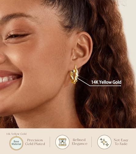 adoyi Gold Hoop Earrings Set for Women Gifts 14K Gold Plated Jewelry Sets Twisted Huggie Hoop Earrings Lightweight Valentine Anniversary Birthday Friendship Gift for Women - Thumbnail 5