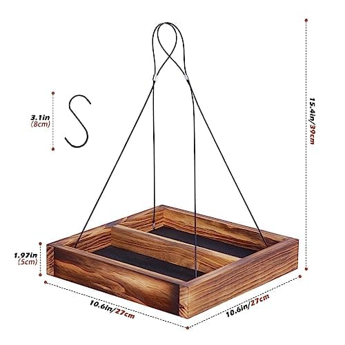 MIXXIDEA Bird Feeder Hanging Tray, Seed Tray Wooden Platform Hummingbird Feeder Hanging Tray Mesh Seed Platform for Garden Yard Outside Decoration Attracting for Wild Birds(Brown-1pk) - Thumbnail 2