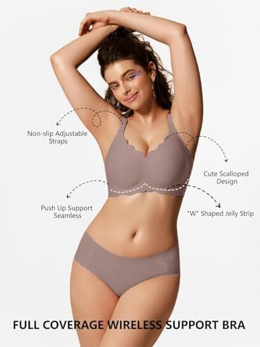 COCOMARTS Jelly Minimizer Bras for Women No Underwire Scalloped Push Up Wireless Bralettes Seamless Comfort Everyday Tshirt Bra Grey Medium - Thumbnail 5
