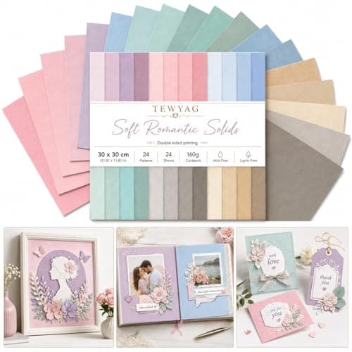 12x12 Scrapbook Paper Pad "Soft Romantic" – 24 Sheets Double-Sided with Faux 160gsm Aesthetic Patterned Papers in Muted Pink, Lavender & Sage. Acid-Free for Wedding, Baby Girl Album & Paper Flowers - Image 1