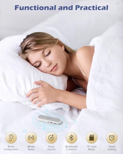 GroTawel Under Pillow Bluetooth Speaker for Sleep: Private Bone Conduction Portable Speaker with White Noise - Long Battery Life for Soothing Sleep Sound (White) - Thumbnail 2