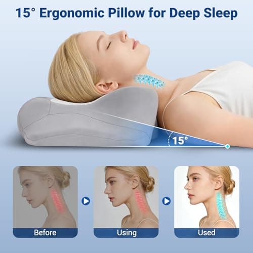 Cervical Pillow for Neck Pain Relief, Ergonomic Contour Memory Foam Neck Support Pillow with Ear Pressure Relief and Dual Height Design, Cooling Orthopedic Pillow for Side, Back and Stomach Sleepers - Thumbnail 6