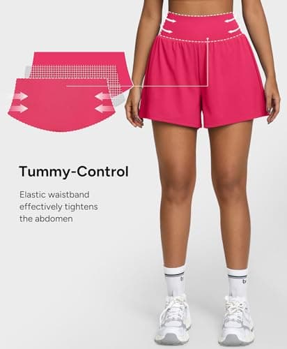 BRXL 3.5" Women's Athletic Running Shorts 2 in 1 High Waisted Pockets Workout Gym Sport Shorts BrxlAero Red - Thumbnail 2