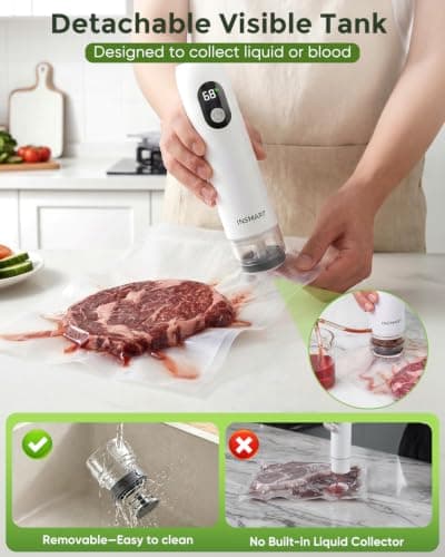 Compact Vacuum Sealer for Food (Vacuum Sealer Machine + 30 Reusable Vacuum Bags) Powerful Handheld Vacuum Sealer Machine, Seal Meal Saver, Portable Food Sealer - Thumbnail 2