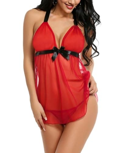 Avidlove Valentines Lingerie for Women Halter Babydoll Red Lingerie Dress - Image 1