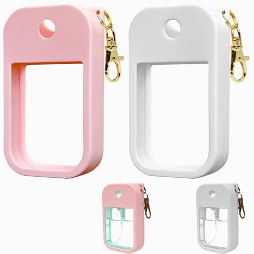 Shontotao Silicone Case for Touchland Power Mist & Glow Mist 1 fl oz Hand Sanitizer spray,2 pack with Keychain, Also compatible with some 1.5 fl oz sanitizing & perfume bottles(pink+white)