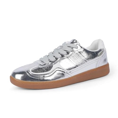 Tigeridea Sneakers for Women Silver Flat Dressy Lace up Womens Sneakers Comfotable Summer Dressy Shoes Women Causal Tennis Shoes Size 9.5 - Image 1