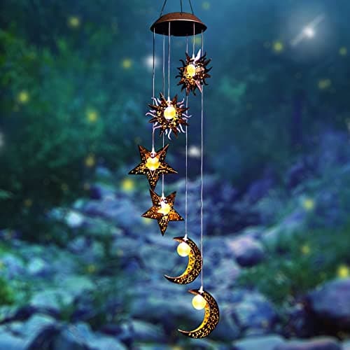 Tryme Solar Wind Chimes for Outside with Sun Moon Star Solar Hanging Lights Windchimes Outdoors Garden Decor Gifts for Mother, Grandma, Sister - Image 1