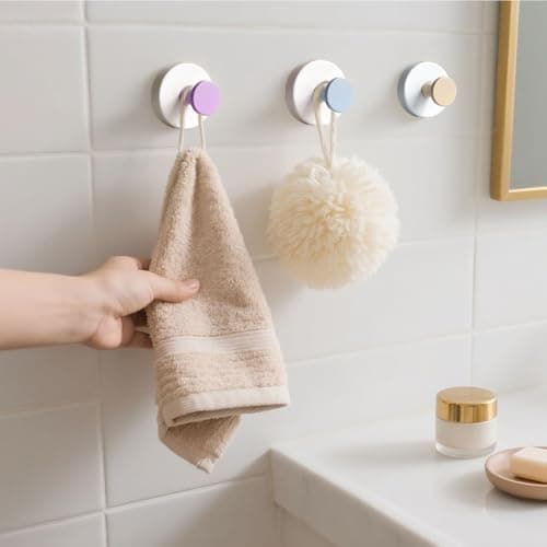 Xikelooy Suction Cup Hooks, Suction Cup Hooks for Shower,Removable Towel Hooks for Bathroom Window Glass Door Wall, Bath Robe Looafh Wreath Hook for Hanging - Thumbnail 3