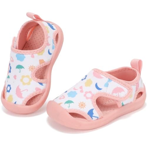STQ KIDS Girls Water Shoe Cute Quick-Dry Non Slip Beach Swim Pool Shoes Breathable Sneakers Pink Love Toddler 7 - Image 1
