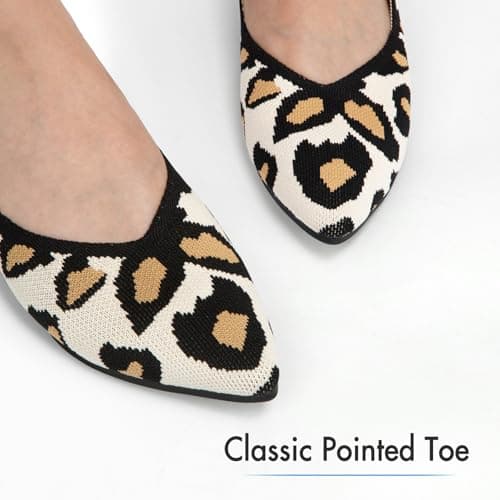 ATHMILE Pointed Toe Flats for Women Dressy Leopard Work Shoes Business Casul Knit Ballet Flats Slip on Office Ladies Comforttable Dress - Thumbnail 3