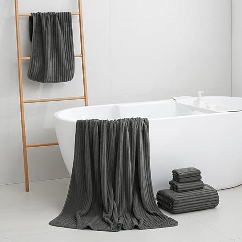 NALIVO Oversized Bath Sheets 40x80 Inches Extra Large Bath Towels for Adults Super Soft Quick Dry Highly Absobent Microfiber Shower Towels for Bathroom, Pool, Gym, Yoga Towel (Charcoal Gray, 2Piece) - Thumbnail 4