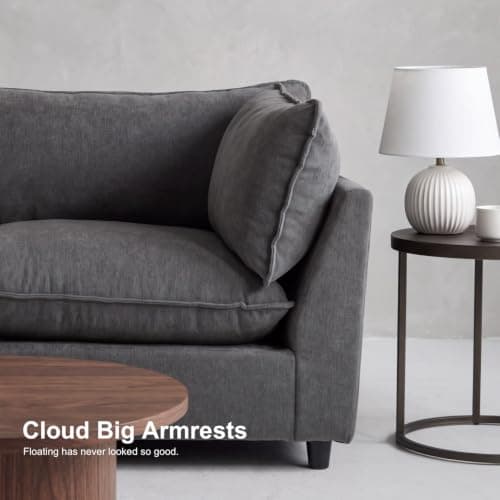 Iroomy Modular Sectional Sofa, U Shaped Chenille Cloud Couch Deep Comfy Seat, 6-Seater Sofas Couches for Living Room, Dark Grey, High Feet - Thumbnail 4