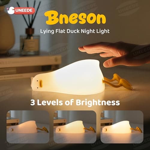 UNEEDE Lying Flat Duck Lamp, 3 Level Dimmable Rechargeable Silicone Night Light, Benson Duck Cute Squishy Touch Sensor Bedside Lamp for Nursery, Breastfeeding, Kids Room Decor - Thumbnail 2