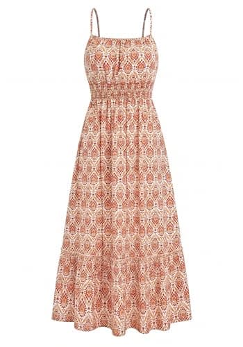 BTFBM Summer Dresses for Women 2026 Sundresses Sleeveless Spaghetti Strap Boho Beach Vacation Outfits Spring Maxi Dress(Apricot Geometry, Medium) - Image 1