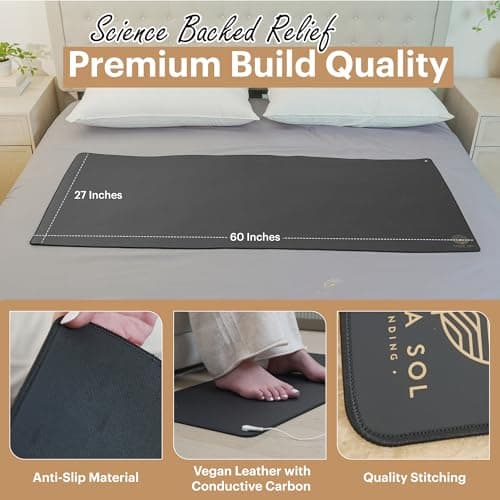 Terra Sol Best Grounding Mat for Bed - Premium 27x60in Earthing Mat for Queen, King & Twin Size - Grounding Pad for Sleeping with 15ft Cord & Safety Testers - Thumbnail 3